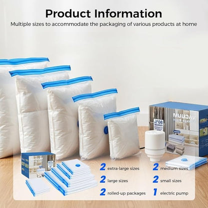 10 Pack Vacuum Storage Bags, Cordless Travel Vacuum Storage Compression Bag with Electric Pump, Space Saver Bags Vacuum Seal Bags for Clothes Bedding Luggage Suitcase Home Organization Moving