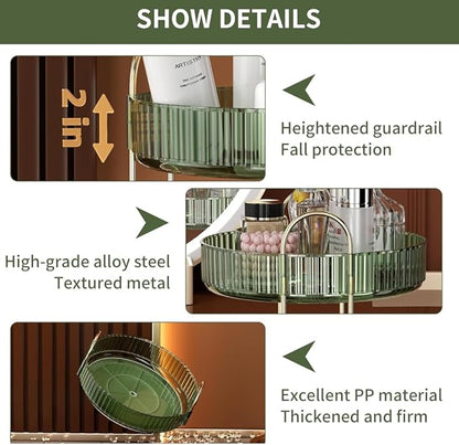 Satpurush 360° Rotating Makeup Organizer, 2 Tier Spinning Cosmetic Organizer for Vanity & Bathroom Countertop, Holds Tall Skincare Bottles, Perfume & Beauty Accessories – Clear Green