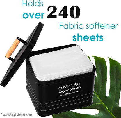 ELITAPRO Dryer Sheets Holder for Laundry Room - Farmhouse Dryer Sheet Box with Lid - Laundry Room Decor & Accessories - Metal Dryer Sheet Container for Laundry Room Organization & Storage (Black)