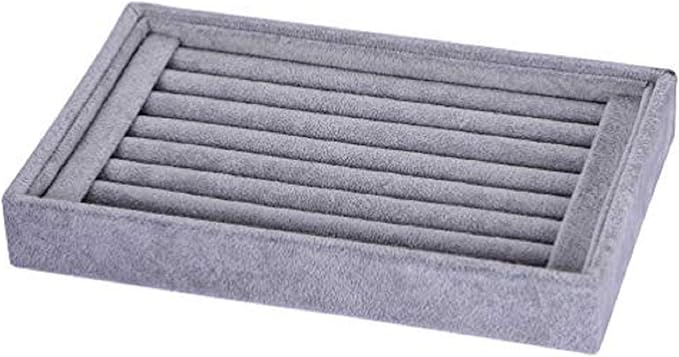 Valyria Velvet 7 Slots Ring Earrings Trays Showcase Display Jewelry Organizer (Grey)