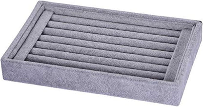 Valyria Velvet 7 Slots Ring Earrings Trays Showcase Display Jewelry Organizer (Grey)