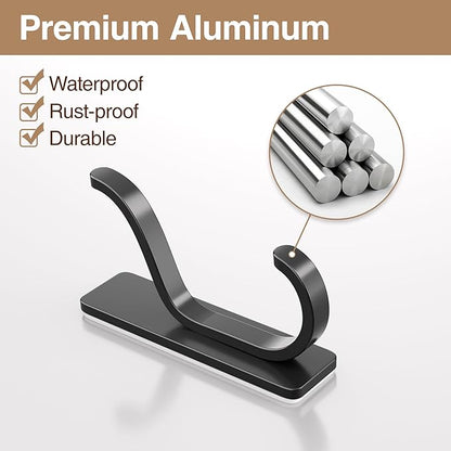 pickpiff Adhesive Wall Coat Hooks - Heavy Duty Stick-On Door Hanger, Metal Hook for Hanging Towel,Purse, Robe, Backpack, Jacket, Clothes - for Bathroom,Dorm, Closet, Kitchen - Black, 4 Pack
