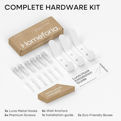 Homeforia Wall Coat Hook Rack - Set of 3 - White Metal Hooks for Hanging Coats - Hat Hooks - Hat Hangers for Wall