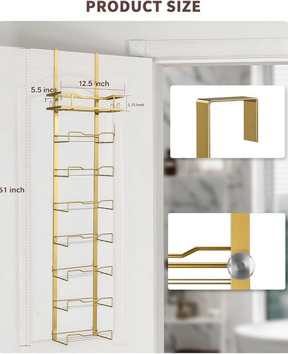 Hanging Towel Racks for Bathroom No Drill - Over The Door 8-Tier Bath Towel Storage Organizer for Small Bathrooms - Back Door Large Tiered Towel Holder Hanger for Rolled Towels RV Camper Gold