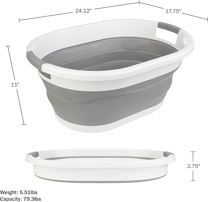 Collapsible Laundry Basket - 39L (10.3-Gallon) Portable Sink - Multipurpose Plastic Bin, Hamper, or Ice Bucket - Camping Essentials by Wakeman Outdoors (Gray)