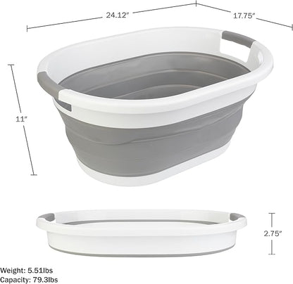 Collapsible Laundry Basket - 39L (10.3-Gallon) Portable Sink - Multipurpose Plastic Bin, Hamper, or Ice Bucket - Camping Essentials by Wakeman Outdoors (Gray)