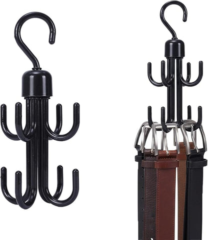 Lolytama 6Pcs Belt Hanger, Hanging Belt Holder for Closet,Rotating Belt Hooks for Hanging, Plastic Tie Hanger for Closet for Scarf,Bra,Tie Organizer