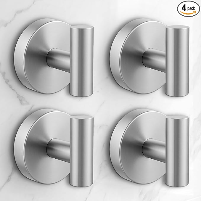 QQK Heavy Duty Suction Cup Hooks for Glass Window,Tile,Mirror,Removable Shower Hooks for Inside Shower,Metal Towel Hooks for Bathroom,4 Pack(Silver)