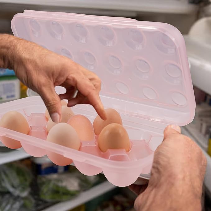 Portable Plastic Egg Storage Box, 18 Tray Shockproof Egg Protector Tray, Folding Eggs Holder Carrier, Eggs Slot Tray Holder Box, for Outdoor Camping Picnic BBQ Hiking(Pink)