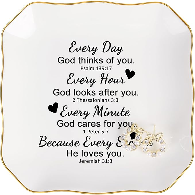 Jelershy Christian Gifts for Women Jewelry Dish, Inspirational Religious Spiritual Gifts for Women Birthday Christmas Mothers Day Faith Baptism Bible Gift