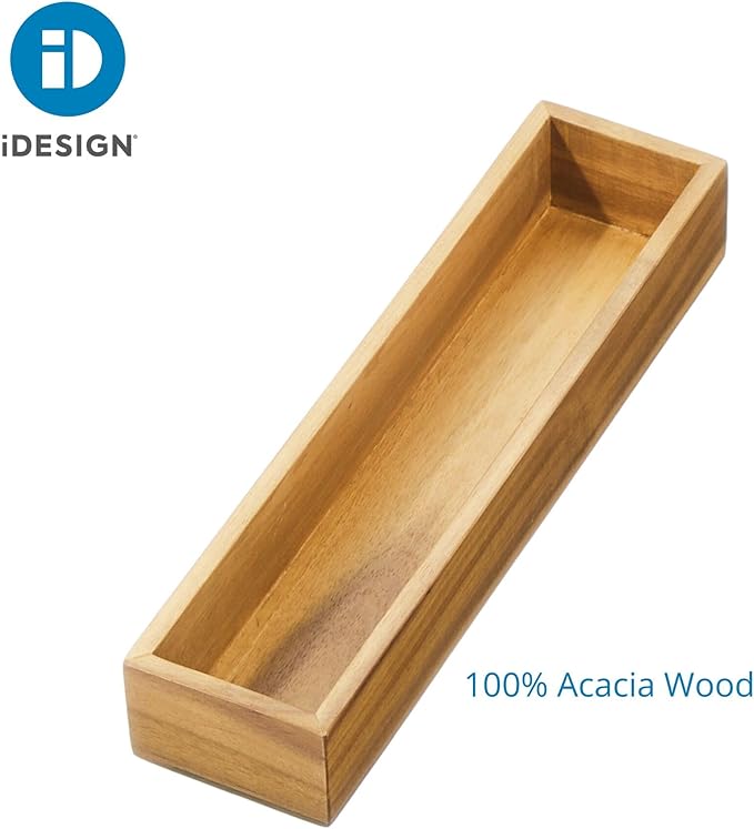 iDesign Acacia Wood Narrow Kitchen Drawer Organizer - Set of 3 - Natural