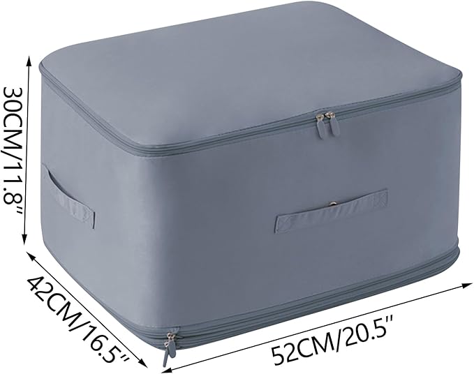HEVOY Ultra Space Saving Self Compression Organizer, Self Compression Storage Bags, Foldable Closet Organizers Storage Tote, Moving Bag Containers with Handle for Comforters, Blankets (Blue, Large)