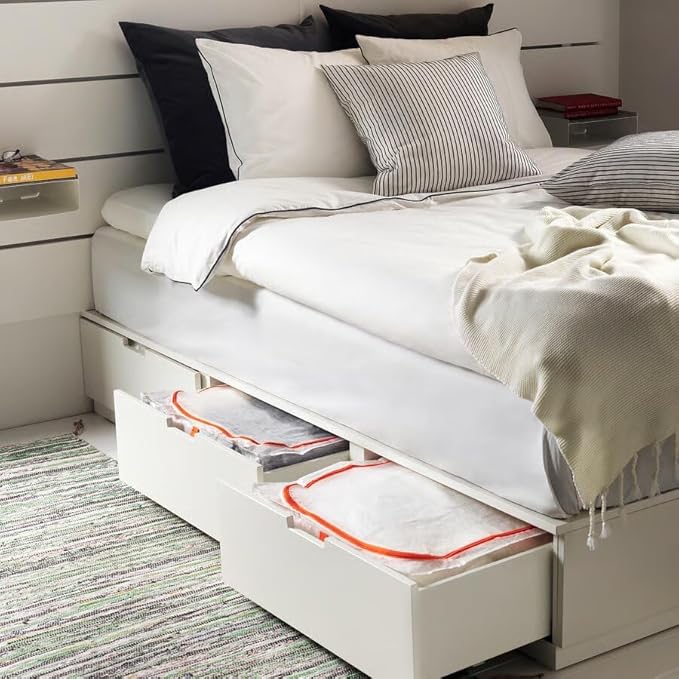 Under Bed Storage Case, Foldable Organizer Box, White with Orange Zipper, 21.75 x 19.25 x 7.5 Inches, for Clothes, Bedding and Seasonal Storage