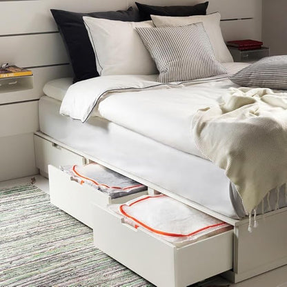 Under Bed Storage Case, Foldable Organizer Box, White with Orange Zipper, 21.75 x 19.25 x 7.5 Inches, for Clothes, Bedding and Seasonal Storage