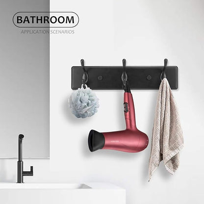 Wooden Coat Rack, Wall-Mounted Organizer for Closet, Entryway, Hallway, Foyer, Bedroom, Heavy Duty Double Hooks for Hanging Towels, Bags, Hats, Jackets, Key (Black, 3 Hooks)