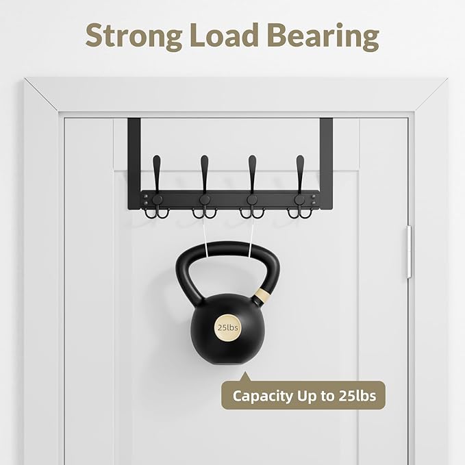WLCSNG Heavy Duty Over The Door Hooks Rustproof - 25lb Over The Door Towel Rack, Over The Door Towel Hook, Door Hanger for Bathroom, Coat Rack Dorm Room Essentials (1Pack,Black)