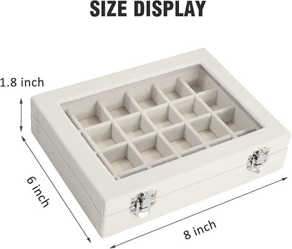 Velvet Jewelry Box 24 Grid Jewelry Ring Display Organiser Box Tray Holder Earrings Storage Case for Girls Wife Mom Women (Beige)