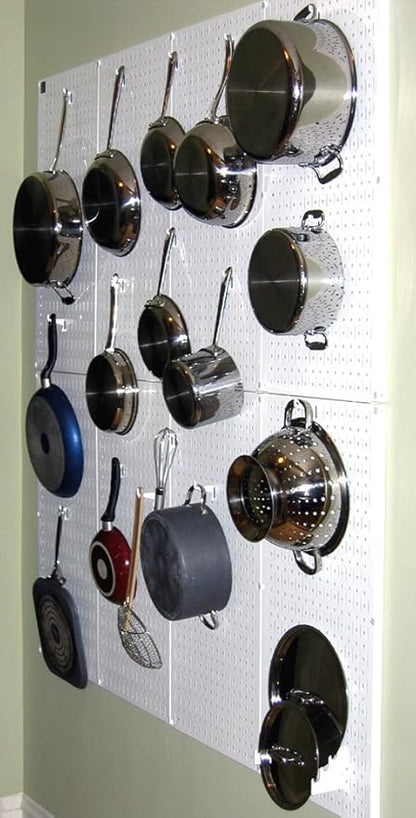 Wall Control Kitchen Pegboard Organizer Pots and Pans Storage Rack Organization Kit with White Pegboard and Blue Accessories