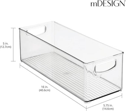 mDesign Plastic Stackable Kitchen Organizer - Storage Bin with Handles for Refrigerator, Freezer, Cabinet, and Pantry Shelves Organization - Food Container - Ligne Collection - 8 Pack - Clear