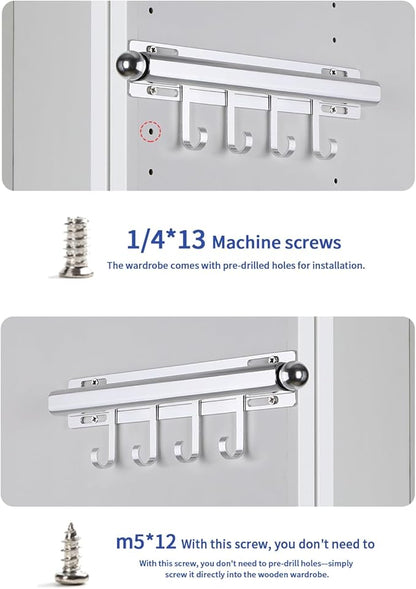 BaiNong 12" Valet Rod for Closet Pull Out With 4 Hooks Valet Rods for Closets (2Pack Silver) Closet Valet Rod Slide Out