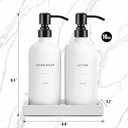 Prus Waso White Soap Dispenser Set, Contains Hand and Lotion Dispenser with Pump. Perfect for Guest Bathroom Decor. (White)
