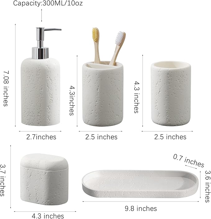 Haocoott Bathroom Accessories Set, 5PCS Modern Bathroom Accessory Set with Soap Dispenser, Mouthwash Cup & Toothbrush Holder, Qtip Holder, Tray