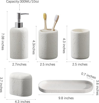 Haocoott Bathroom Accessories Set, 5PCS Modern Bathroom Accessory Set with Soap Dispenser, Mouthwash Cup & Toothbrush Holder, Qtip Holder, Tray