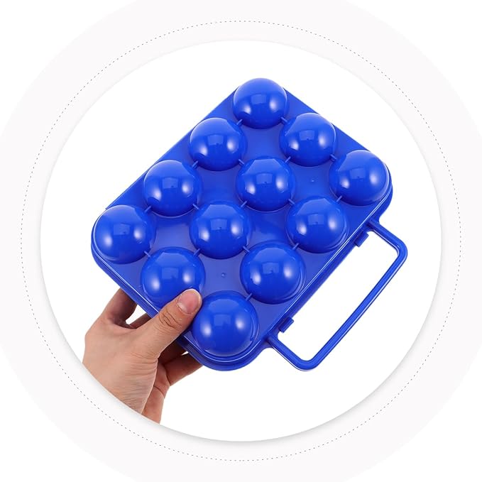 GLEAVI Portable Plastic Egg Carrier with Handle and Lid 12 Egg Storage Box for Camping Picnic and Kitchen Use Blue Foldable Holder Container