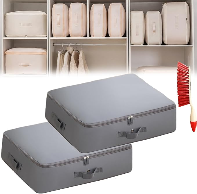 Ultra Space Saving Self Compression Organizer, 3-Layer Washable Comforter Storage Bag, Compression Bags for Storage for Storing and Organizing Winter Blanket, Duvets (2*Medium Gray)