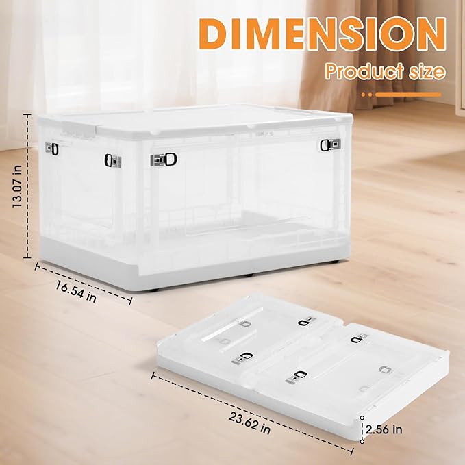 MGWILL 72 Quart Plastic Storage Bins with Lids & Wheels, Stackable Closet Organizers and Storage 5 Doors, Large Collapsible Storage Boxes, Foldable Clear Storage Containers
