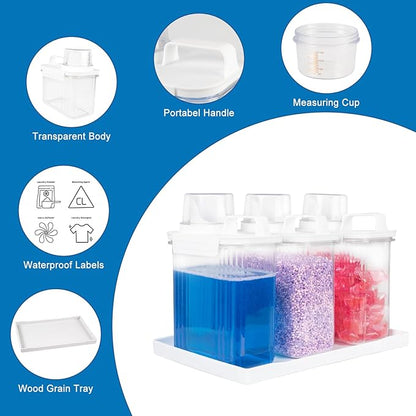 51oz Laundry Detergent Container, 3 Pack Plastic Liquid Detergent Dispenser for Laundry Room Powder,Soap,Fabric Softener, Scent Beads Storage and Organization,with 5 Labels,1 Tray.(3, 51oz)