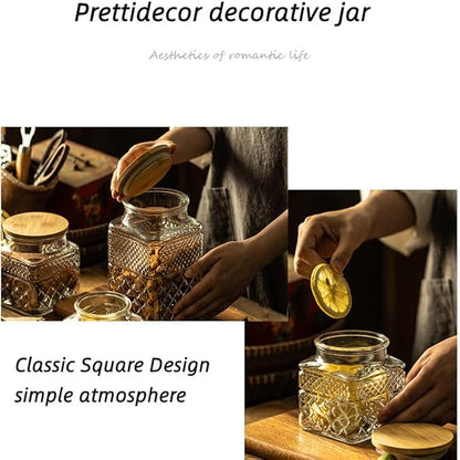 Glass Storage Jars, 38 FL OZ Airtight Canisters with Bamboo Lid, Decorative Kitchen Containers for Cereal, Nuts, Snacks, Candy, Cookies, Coffee, Tea