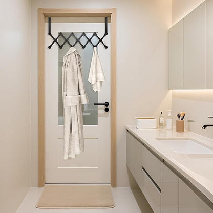 SCUNDA Expands Over The Door Hook Rack, Heavy Duty No Drill Hooks for Bathroom, Bedroom, Kitchen, Closet - Over The Door Hanger for Towels, Robes, Bags, Coats(Black)