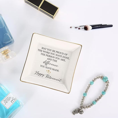 Retirement Gifts For Women 2022 - Female Retirement Gifts Ring Dish, Ceramic Ring Holder Happy Retirement Gifts For Teacher, Nurse, Doctor, Coworker, Friend, Mom, Nana