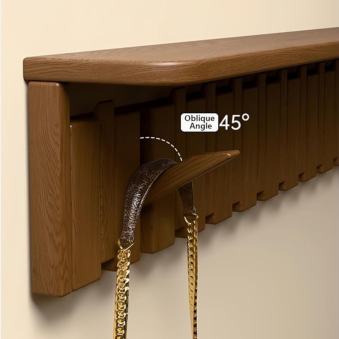 Wall Mounted Coat RackHooks Piano Key Hangers Natural Solid Wood Hanger Non-Woven Fabric Clothes Hangers for Closet, Kitchen, Bedroom, Bathroom, Entryway (Tray-Beech, 4 Hooks)