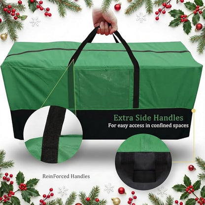 Christmas Tree Storage Bag, Fits Up 10-12 Ft Tall Artificial Trees-Heavy Duty Holiday Storage Box with Durable Reinforced Handles & Transparent Pocket- 600D Oxford Tree Storage Container, Green