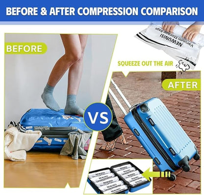 12 Pack Compression Bags for Travel, Roll Up Reusable Travel Space Saver Vacuum Storage Bags for Luggage, Camping, and Storage (No Vacuum or Pump Needed).