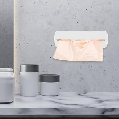 Luxshiny Plastic Bag Holder Wall-mounted Trash Bag Dispenser Kitchen Grocery Bags Storage Easy Hanging over Cabinet Door under Sink Bag Saver Organizer for Home Kitchen Office White, 18X6.5CM
