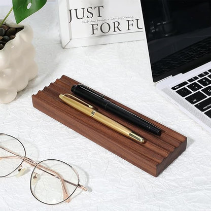 PH PandaHall Wooden Pen Tray 5 Groove Pens Holder 7.8x2.3x0.7inch Wave Pen Display Stand Rectangle Brown Desk Organizer Fountain Pens Holder for Home Office School Stationary Storage Supplies