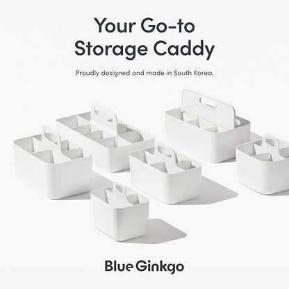 BLUE GINKGO Small Stackable Organizer Caddy – Korean-Made Portable Tote for Bathroom, Office, Crafts, or School Supplies (Square, Blue)