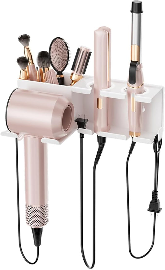 MAYZOLOP Hair Dryer Holder, Hair Tool Organizer, Blow Dryer Hanger Wall Mount for Dryer Hook, Bathroom Space-Saving Blow Dryer Organizer, Curling Irons Storage Wall Mounted White