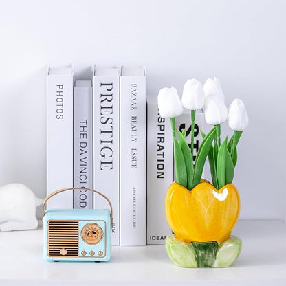 Pen Holder for Desk Tulips Vase Decor Aesthetic Cute Toothbrush Holder Pencil Holder for Office Makeup Brush Holder Yellow Kawaii Desk Accessories Home Decor Birthday Gifts for Women