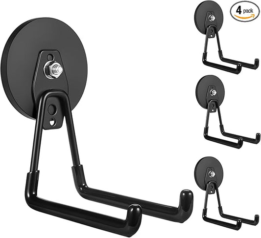 ENUODA Magnetic Hooks Heavy Duty Rare Earth Magnets with Hooks Large Magnetic Tool Holder for Hanging Garden Tools, Drills, Shovel, Broom, Hoses, Extension Cord, Garage Organization, 4 PCS