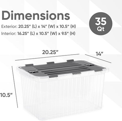 Superio Storage Bins with Lids- Clear Boxes for Organizing, Stackable Plastic Containers- BPA Free, Non-Toxic, Odor Free, Organizer for Home, Office, Dorm, 35 Quart (6 Pack, 20.25"x14"x10.5")