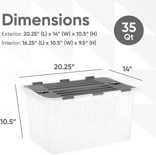 Superio Storage Bins with Lids- Clear Boxes for Organizing, Stackable Plastic Containers- BPA Free, Non-Toxic, Odor Free, Organizer for Home, Office, Dorm, 35 Quart (6 Pack, 20.25"x14"x10.5")