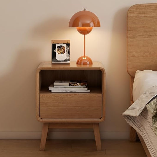 Vadisun 100% Solid Oak Wood Nightstand, Natural Wood Nightstand with Drawer Open Shelf, Mid Century Modern Night Stand, Small Side End Tables, Oak Bedside Table for Bedroom(16.54" Wx13.78 Dx20.47 H)