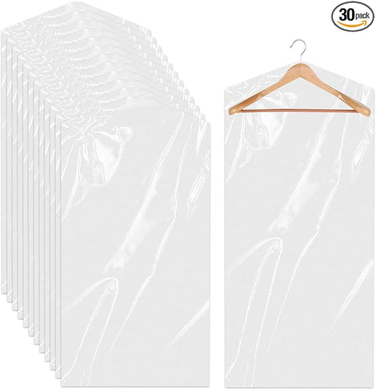 30 Pack Clear Clothes Covers 60x90 cm Plastic Garment Bags for Hanging Clothes Dry Cleaner Bags Hanging Dust-proof Garment Bags for Dry Cleaner, Home Storage, Travel
