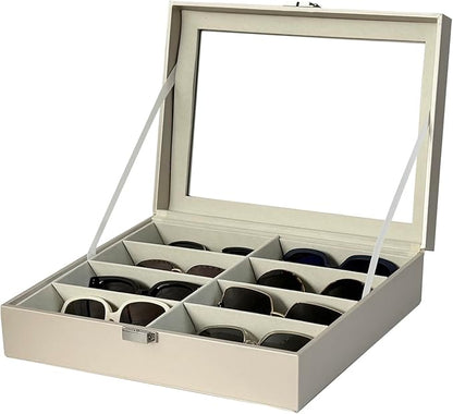 UnionPlus 8-Slots Sunglasses Case Organizer, Eyeglass Glasses Display Holder Collector, Multiple Sunglasses Storage Case, Pearly-lustre Beige