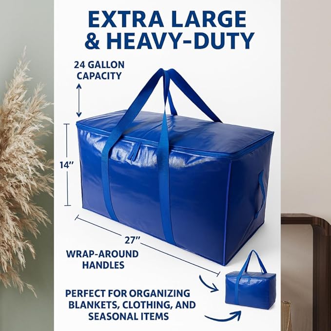 Veradome Extra Large Moving Bags with Zippers & Carrying Handles, Heavy-Duty Storage Tote Moving Boxes for Space Saving (4)