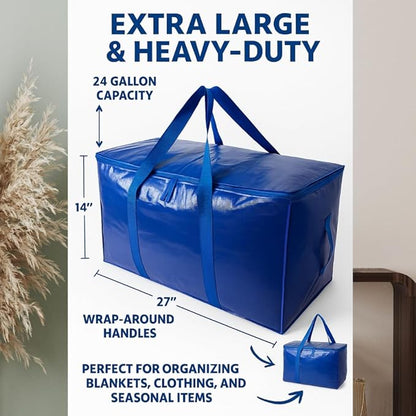 Veradome Extra Large Moving Bags with Zippers & Carrying Handles, Heavy-Duty Storage Tote Moving Boxes for Space Saving (4)